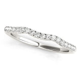 14K white gold wedding band with flush-set round diamond stones in wave motif thumbnail 1