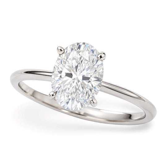 10K white gold ring with 1 oval diamond solitaire stone