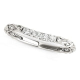 14K white gold curved wedding band with round diamond stones thumbnail 1