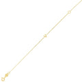 14K yellow gold mini initial V bracelet on a fine cable chain with lobster clasp