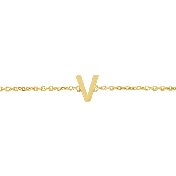 14K Yellow Gold Mini Initial V Bracelet