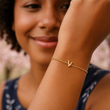 14K Yellow Gold Mini Initial V Bracelet thumbnail 4