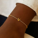 14K Yellow Gold Mini Initial V Bracelet thumbnail 6