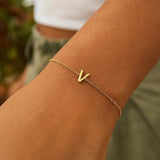 14K Yellow Gold Mini Initial V Bracelet thumbnail 7
