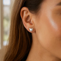 14k White Gold Puffed Heart Shape Shiny Earrings