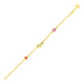 14K yellow gold children's bracelet with enameled heart, unicorn, and circle charms