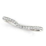 14K white gold ring with round pave diamond stones in a curved band thumbnail 1