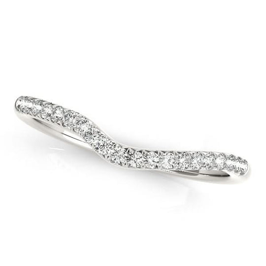 14K white gold ring with round pave diamond stones in a curved band