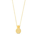 10K yellow gold pineapple pendant necklace with cross-hatched body and leaf crown