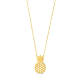 10K yellow gold pineapple pendant necklace with cross-hatched body and leaf crown thumbnail 1