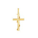 14K yellow gold tube cross pendant with twisted rope detailing thumbnail 1
