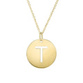 14K yellow gold disc initial T pendant with raised center letter