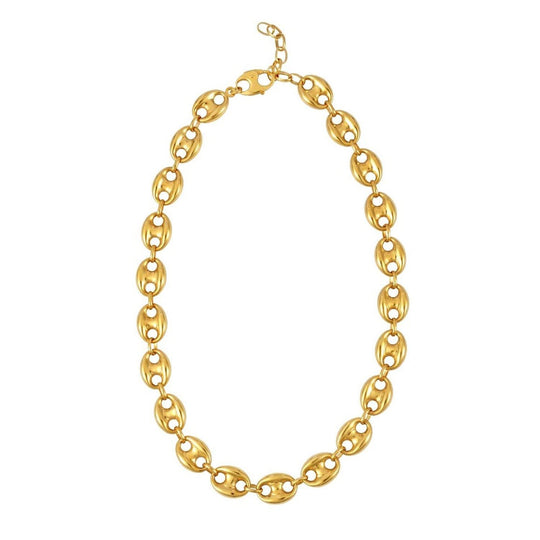 14K yellow gold puffed mariner link 12mm chain necklace