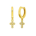 14K yellow gold cross earrings with pave diamond stones
