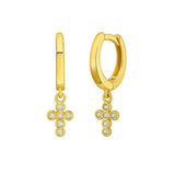 14K Yellow Gold Petite Diamond Cross Earrings thumbnail 1