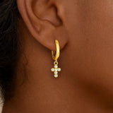 14K Yellow Gold Petite Diamond Cross Earrings thumbnail 2