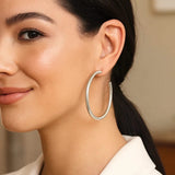 Sterling Silver Round Tube C Hoop Earrings thumbnail 3