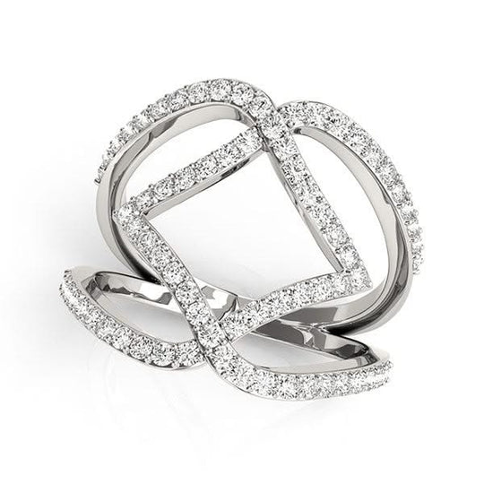 14K white gold dual band ring with channel-set round diamond stones