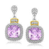 18K yellow gold ring with cushion amethyst and diamond accent stones thumbnail 1