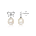 925 sterling silver bow earrings with 2 pear freshwater pearl stones