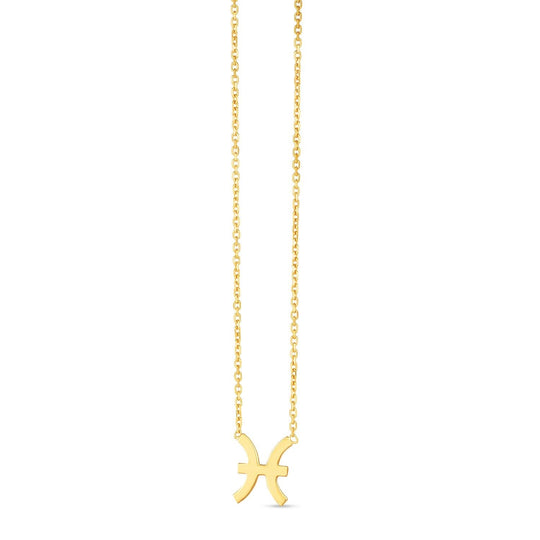 14K yellow gold Pisces zodiac pendant necklace with polished fish symbol