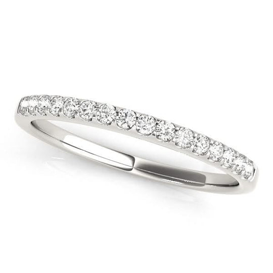 14K white gold wedding band with scalloped-set round diamond stones