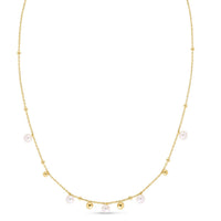 14K Yellow Gold Pearl and Scattered Bead Necklace