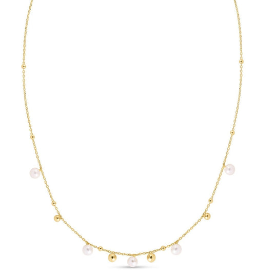 14K yellow gold necklace with pear pearls and scattered gold beads