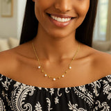 14K Yellow Gold Pearl and Scattered Bead Necklace thumbnail 4