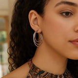 Sterling Silver Rhodium Plated Multi Row Bamboo Hoop Earrings thumbnail 2