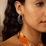 Sterling Silver Rhodium Plated Multi Row Bamboo Hoop Earrings thumbnail 3