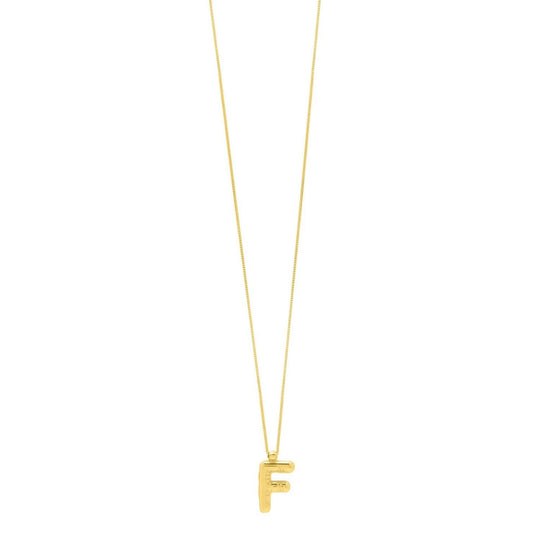 14K yellow gold initial F pendant with polished cut letter form