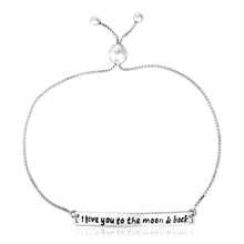 Load image into Gallery viewer, Sterling Silver Adjustable I Love You to the Moon and Back Bracelet (1.20 mm)