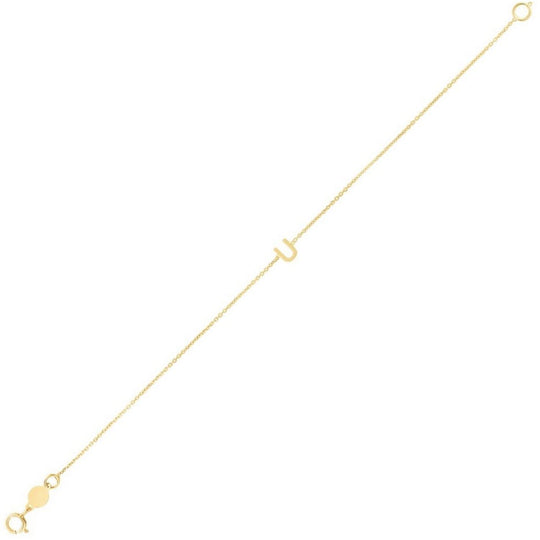 14K yellow gold mini initial U bracelet on a fine cable chain