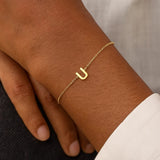 14K Yellow Gold Mini Initial U Bracelet thumbnail 7