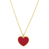 14k Yellow Gold High Polish Heart Red Cornelia Paste Necklace thumbnail 1