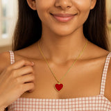 14k Yellow Gold High Polish Heart Red Cornelia Paste Necklace thumbnail 5