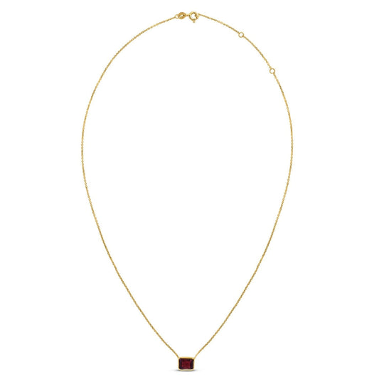 14K yellow gold necklace with emerald-cut garnet pendant stone