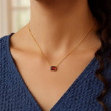 14K Yellow Gold Emerald Cut Garnet Necklace thumbnail 2
