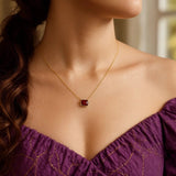 14K Yellow Gold Emerald Cut Garnet Necklace thumbnail 3