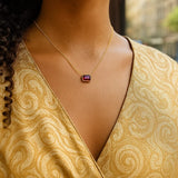 14K Yellow Gold Emerald Cut Garnet Necklace thumbnail 4