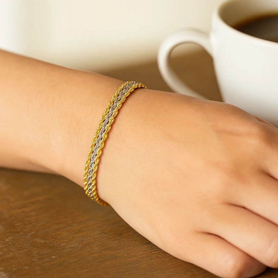 Triple Strand Rope Chain Bracelet in 10k Two Tone Gold (6.35 mm)