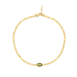 14K Yellow Gold Peridot Mirrored Chain Bracelet (2.20 mm)
