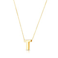 14K yellow gold block letter initial T pendant necklace