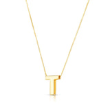 14K yellow gold block letter initial T pendant necklace thumbnail 1