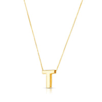 14K Yellow Gold Yours Truly Block Letter Initial T Necklace