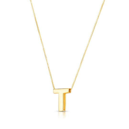 14K yellow gold block letter initial T pendant necklace