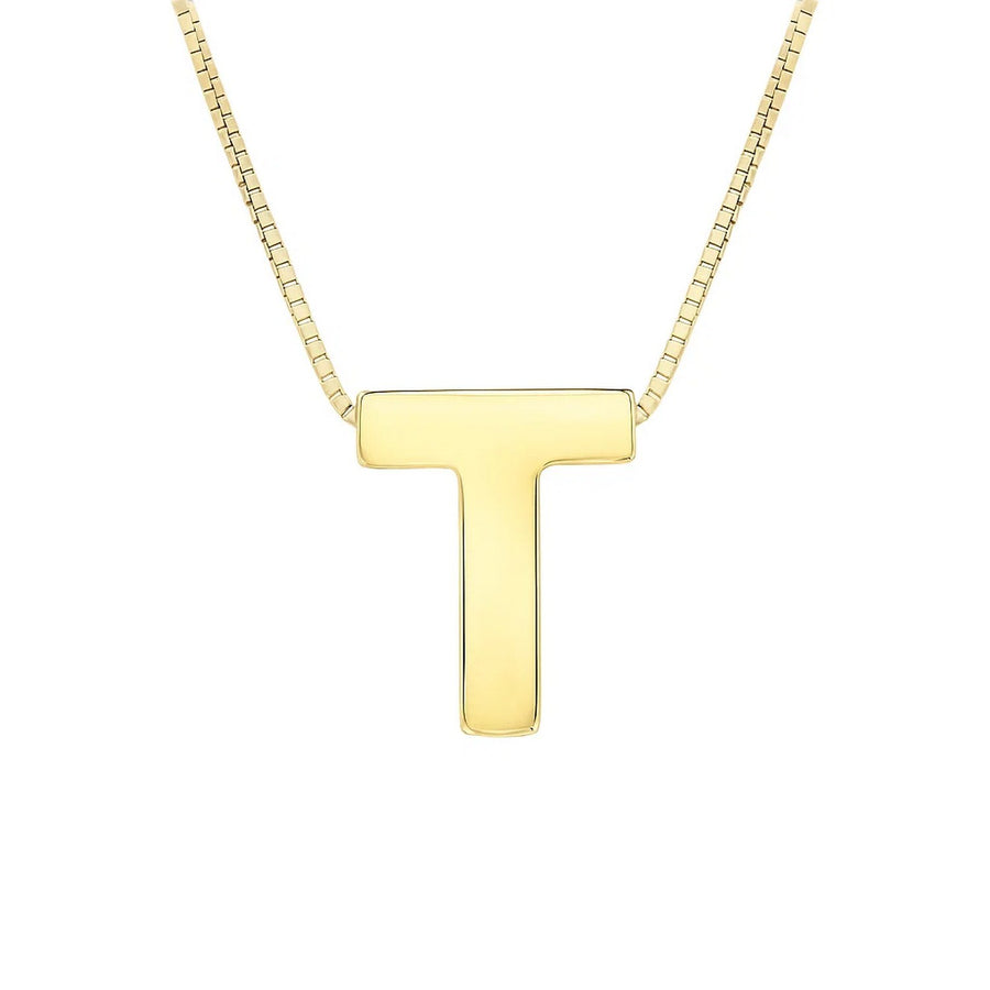14K Yellow Gold Yours Truly Block Letter Initial T Necklace