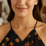 14K Yellow Gold Yours Truly Block Letter Initial T Necklace thumbnail 3