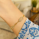 14K Yellow Gold Diamon Oro Paperclip Bracelet thumbnail 2